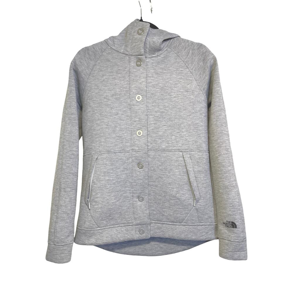 The North Face Women’s Gray Hooded Full Snap Jacket M Stretch Fleece Blend